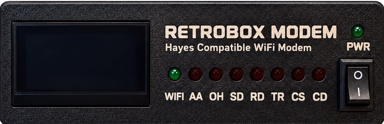 Panel frontal de RetroBox Modem durante el encendido